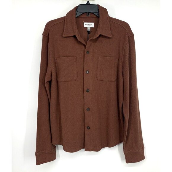 Goodfellow & Co Shirt Jacket Brown Ribbed Knit Button Down NWT - Picture 2 of 10